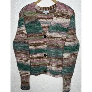 Fashion Nova Fuzzy Button Up Sweater Women Size Small Pastel Multi Color